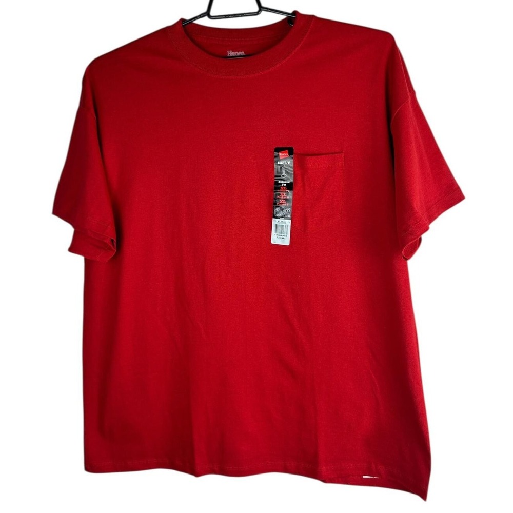 ✨2/$20 Hanes Beefy-T Relaxed Fit Pocket Tee Chili Pepper Red Shirt Men's Size XL - Picture 13 of 14